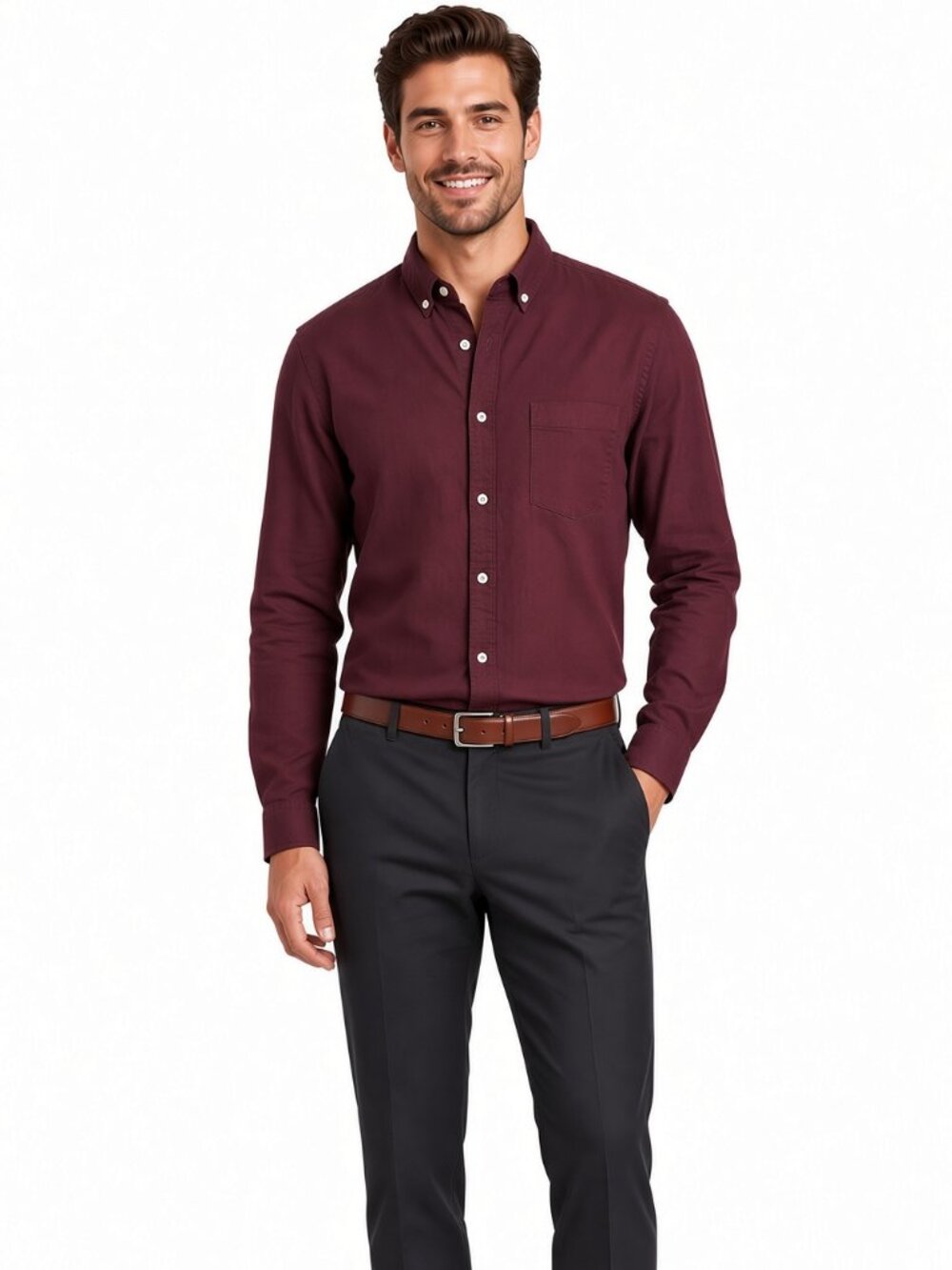 Express Burgundy Button Down Oxford Shirt